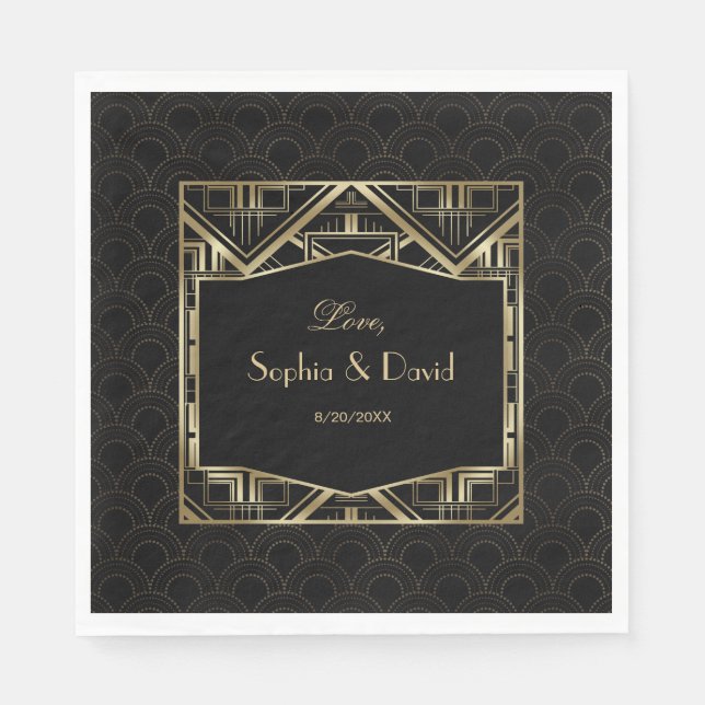 Gold Great Gatsby Art Deco Style Wedding Napkin (Front)