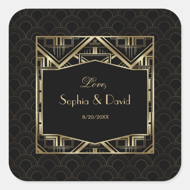 Gold Great Gatsby Art Deco Style Wedding Square Sticker (Front)