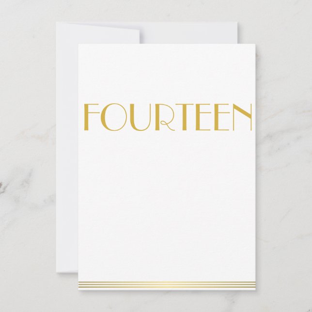 Gold Great Gatsby Wedding Table Cards Fourteen (Front)
