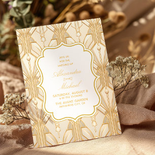 Gold Great White Art Deco 1920s Wedding Invitation