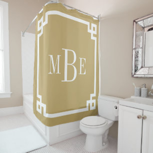 Gold Greek Key Border Monogram Shower Curtain