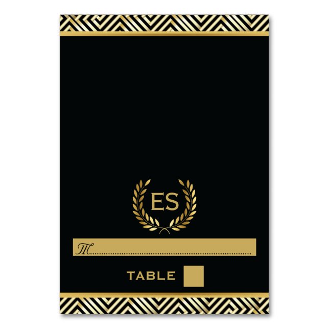 Gold Greek key & laurel wreath wedding escort card (Front)