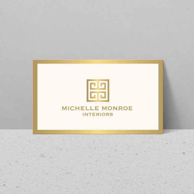 Gold Greek Key on Ivory Interior Designer Business Card (Creator Uploaded)