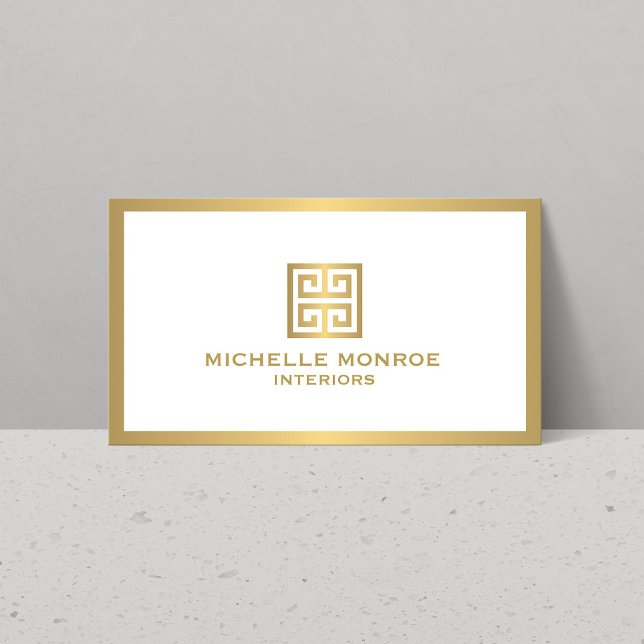 Gold Greek Key on White Interior Designer Business Card (Creator Uploaded)