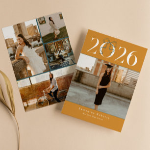 Gold Green 2026 Coquette Bow Photo Graduation Announcement