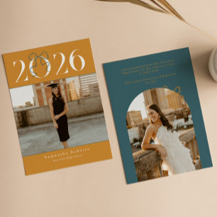 Gold Green 2026 Coquette Bow Photo Graduation Announcement