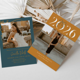 Gold Green 2026 Coquette Bow Photo Graduation Invitation