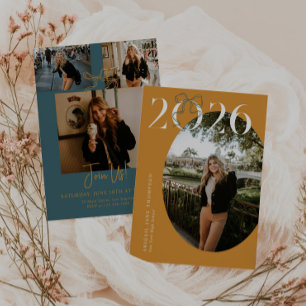 Gold Green 2026 Coquette Bow Photo Graduation Invitation