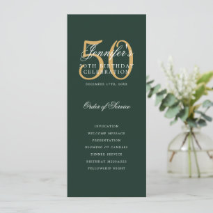 Gold Green 50th Birthday Party Program w/ Menu