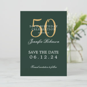 Gold Green 50th Birthday Party Save the Date Invitation