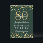 Gold Green 80th Birthday Save the Date Details Invitation<br><div class="desc">Elegant "70th Birthday Party" design with faux glitter confetti & details text. Easy to use and easy to personalise. Order Today!</div>