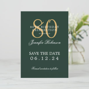 Gold Green 80th Birthday Save the Date Invitation