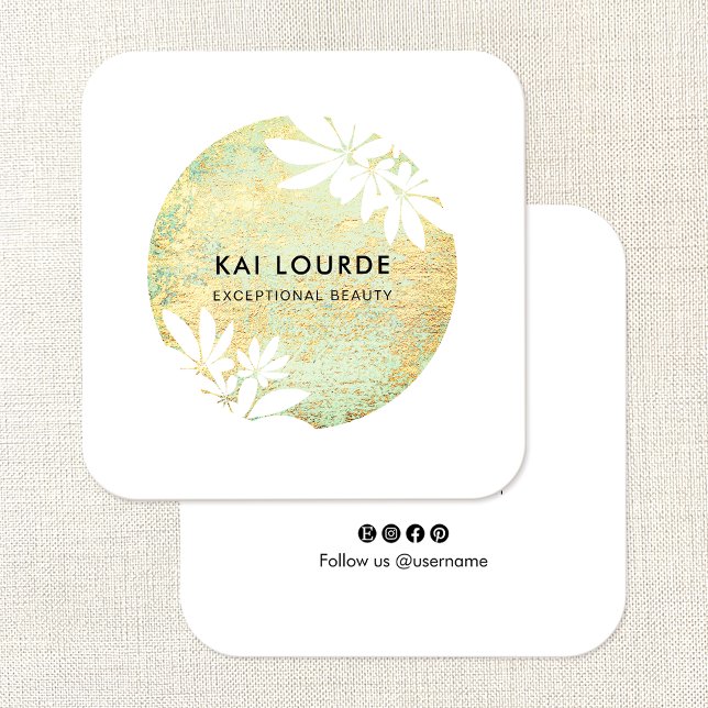  Gold Green Abstract  Circle Square Business Card (Creator Uploaded)