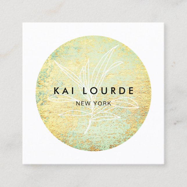  Gold Green Abstract  Circle Square Business Card (Front)