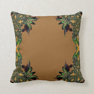 Gold Green Abstract Feathery Throw Pillow
