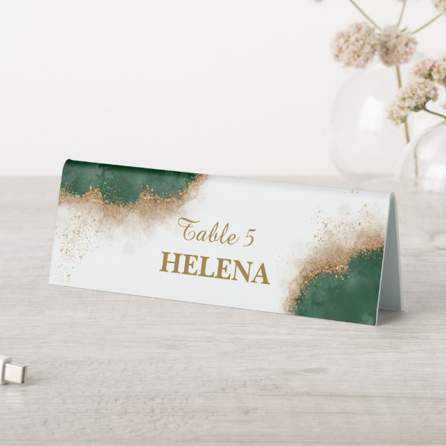 Gold & Green Agate Wedding Decor Table Number Sign (In SItu (Table))