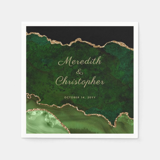 Gold Green Agate Wedding Napkins (Front)