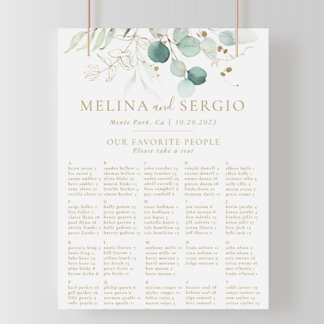 Gold Green Alphabetical Wedding Seating Chart (Creator Uploaded)