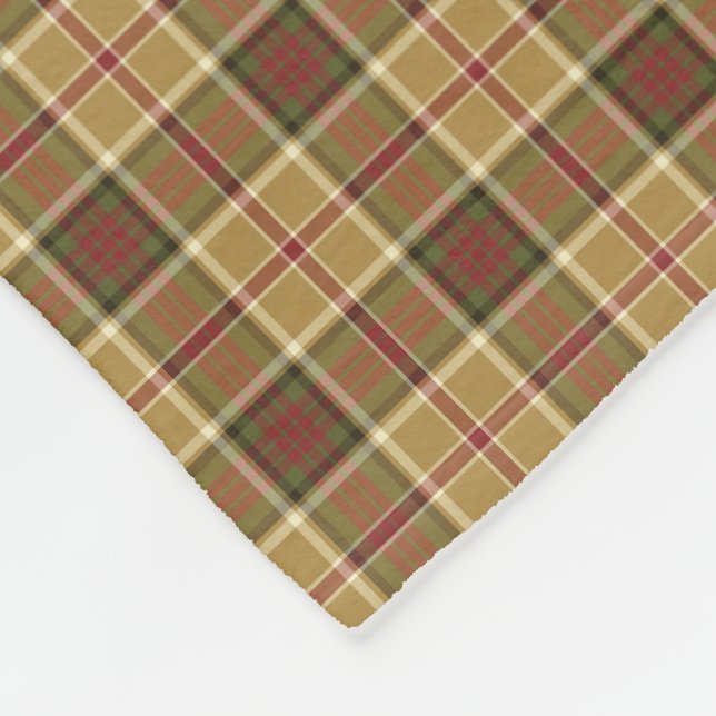 Gold, Green and Red Rustic Plaid Fleece Blanket (Corner)