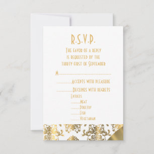Gold, green and white damask wedding R.S.V.P RSVP Card