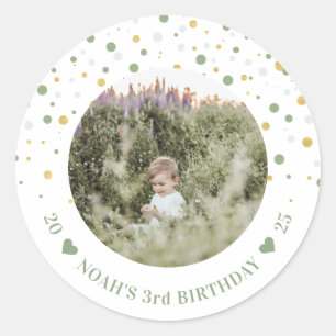 Gold & Green Balloons   Boy Birthday Party Photo Classic Round Sticker