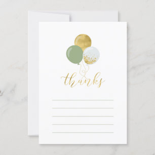 Gold & Green Balloons   Party Thank You Note Card