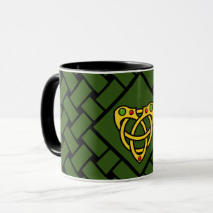 Gold/green/black bands/weave, Celtic heart knot Mug