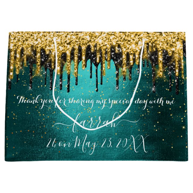  Gold Green Black Drips Favour  Large Gift Bag (Front)