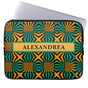 Gold Green Black Geometric Pattern Personalise     Laptop Sleeve