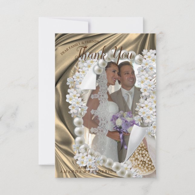 Gold,Green,Blue,ivory Silk &WeddingThank You Card (Front)