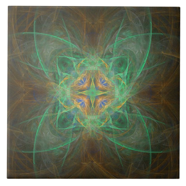 Gold Green Blue Pattern Ceramic Tile (Front)