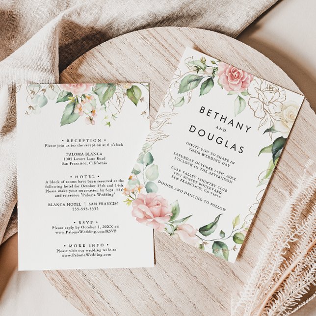 Gold Green Blush Back & Front Formal Wedding   Invitation (Creator Uploaded)