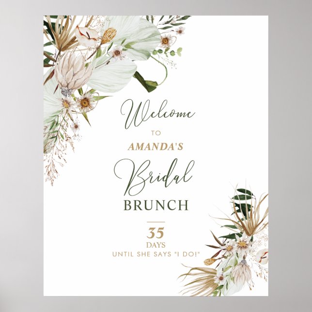 Gold & Green Boho Bridal Shower Brunch Welcome Poster (Front)