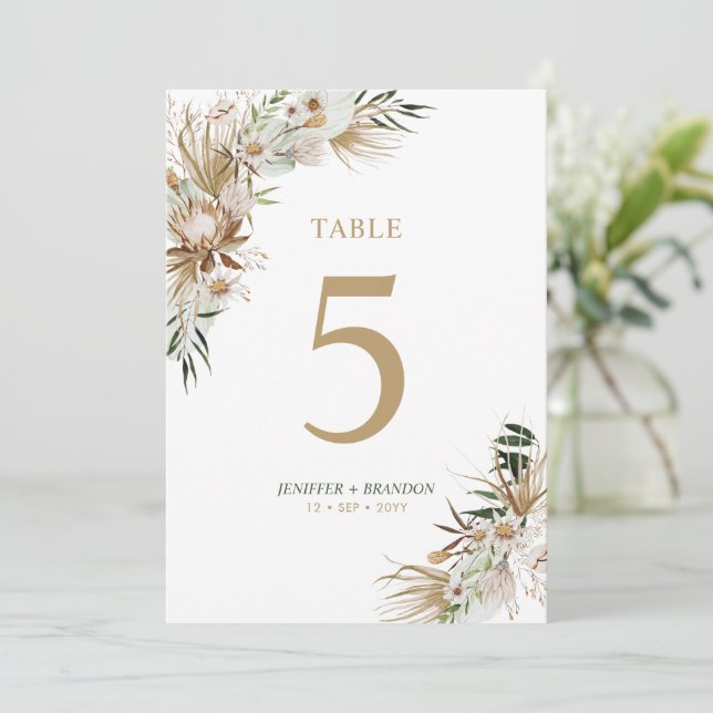 Gold & Green Boho Wedding Party Table Number Card (Standing Front)