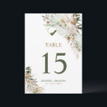 Gold & Green Boho Wedding Party Table Number Card<br><div class="desc">Add detail to your special day with this stylish boho wedding table number card. This table sign design features simple layout with beautiful bohemian botanical background. You can personalise the text and text colour. More wedding decor items and stationeries are available at my shop BaraBomWedding. Thank you!</div>