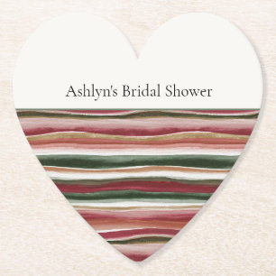Gold Green Burgundy Blush Red Bridal Shower Paper Coaster