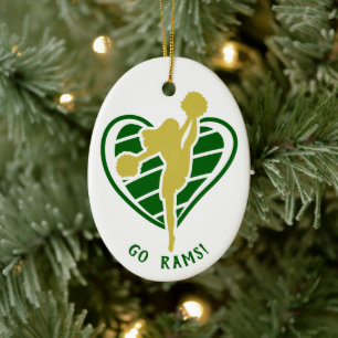 Gold Green Cheerleader Team Name Ceramic Ornament