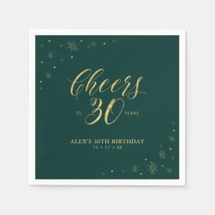 Gold & Green Cheers 30th Birthday Party Napkins
