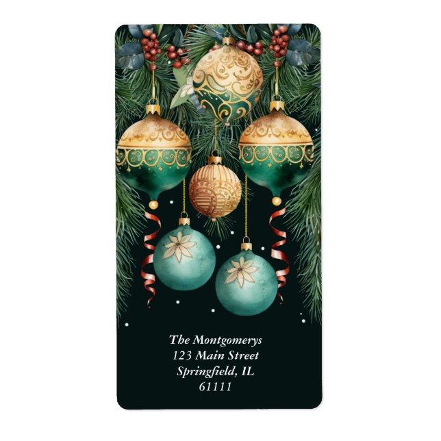Gold Green Christmas Ornaments Address (Front)