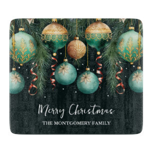 Gold Green Christmas Ornaments Cutting Board