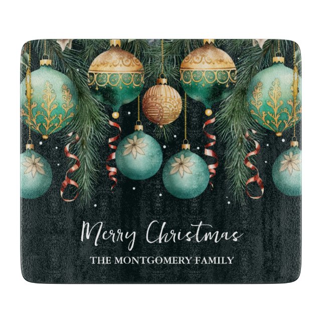 Gold Green Christmas Ornaments Cutting Board (Front)