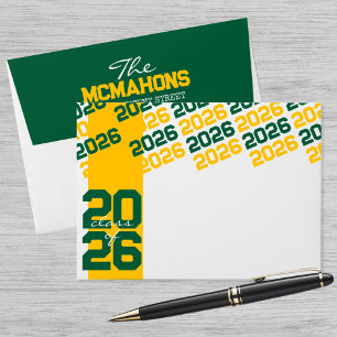 Gold & Green Class of + Return Address Graduation Envelope