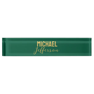 Gold green color elegant modern minimalist name nameplate