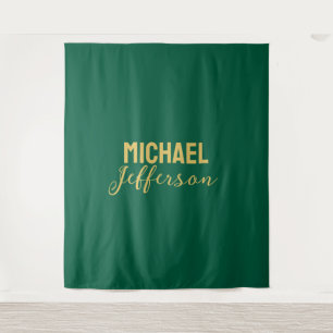 Gold green color elegant modern minimalist name tapestry