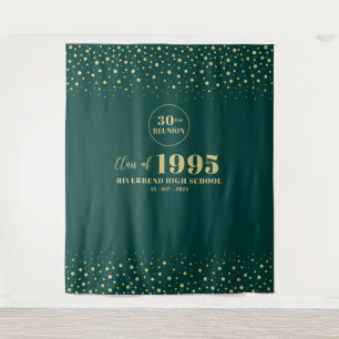 Gold & Green Confetti Class Reunion Party Backdrop Tapestry