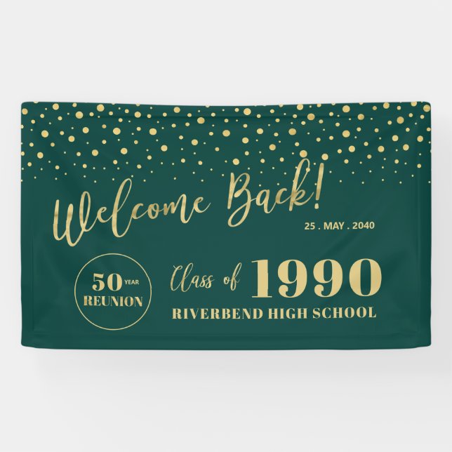 Gold & Green Confetti Class Reunion Party Welcome Banner (Horizontal)