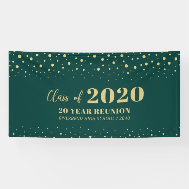 Gold & Green Confetti Class Reunion Party Welcome Banner (Horizontal)