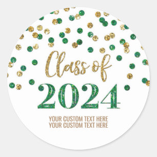Gold Green Confetti Graduation 2024 Classic Round Sticker