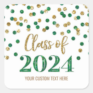 Gold Green Confetti Graduation 2024  Square Sticker