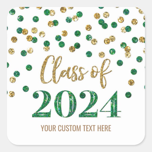 Gold Green Confetti Graduation 2024  Square Sticker (Front)